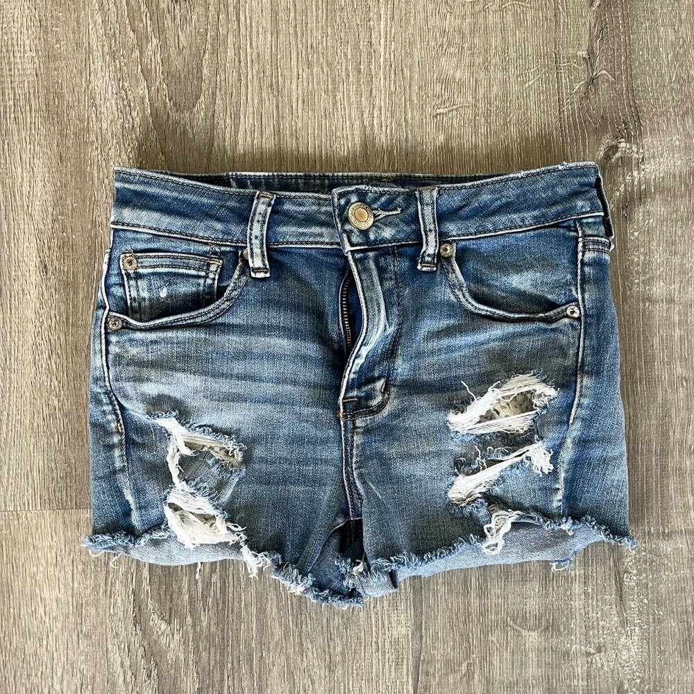 American Eagle Next Level Stretch High Waisted Lace Pocket Jean Shorts